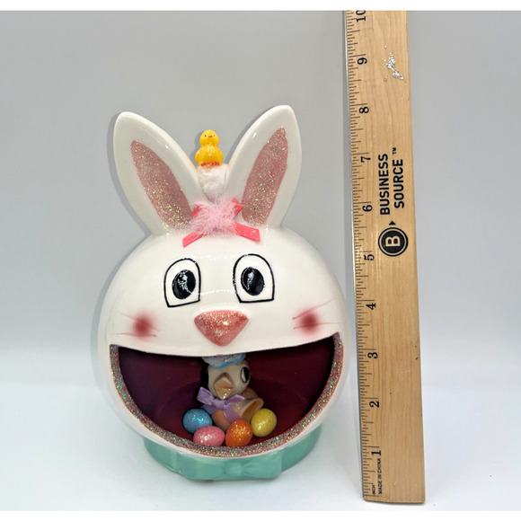 Vintage Ceramic Chick inside Ceramic Bunny Diorama Deb O. Original Designs OOAK - Picture 16 of 16